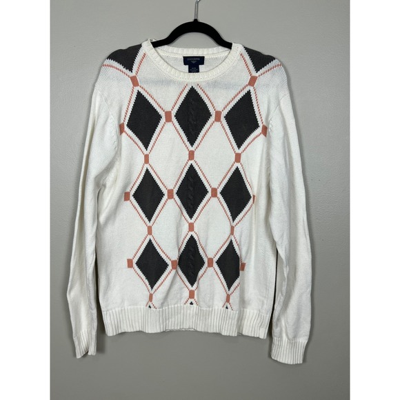 Dockers Other - Dockers Mens Argyle Crewneck Sweater Cream White Cotton Knit‎ Medium